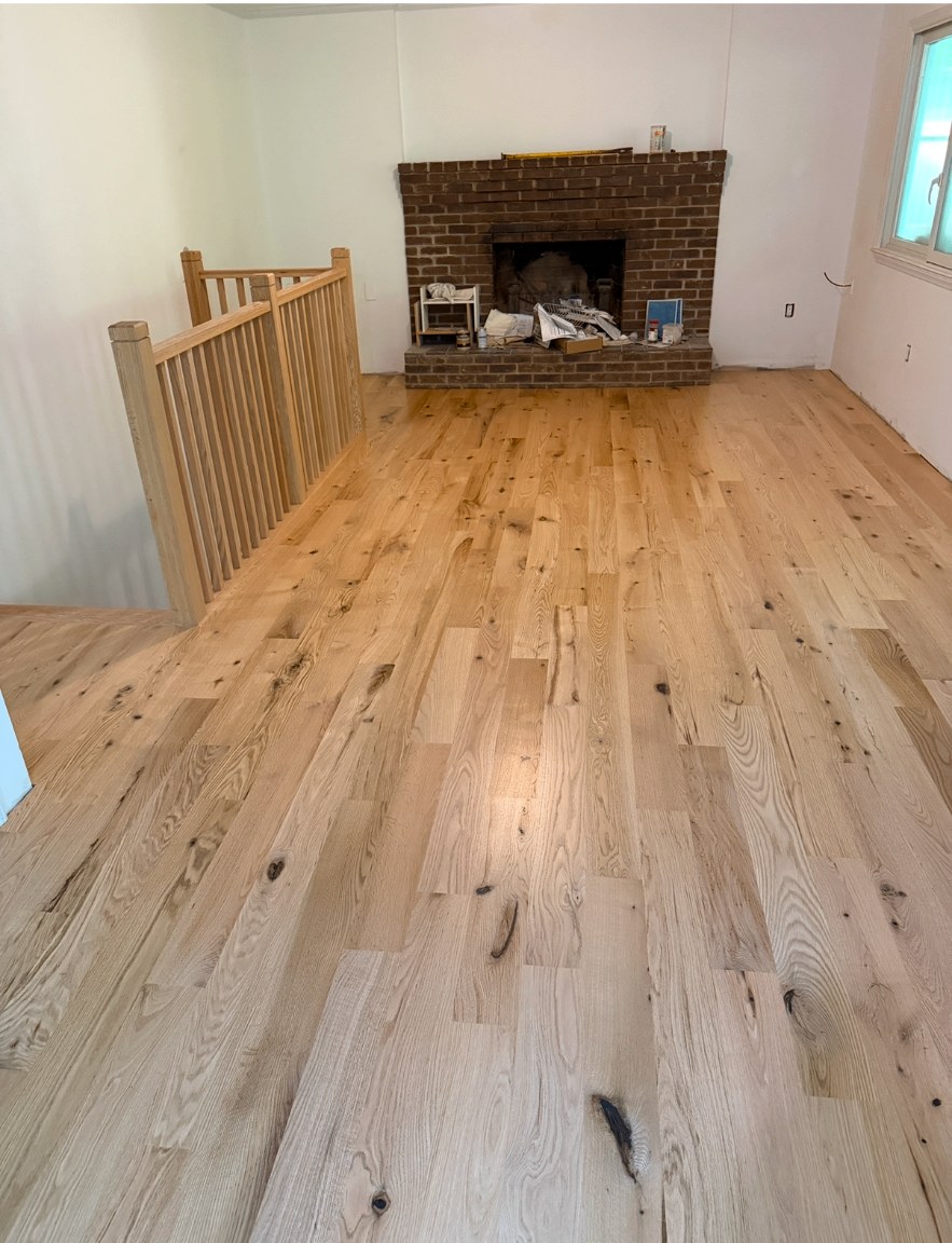 5" Live Sawn Red Oak, Glued Down and Site Finished after restoration