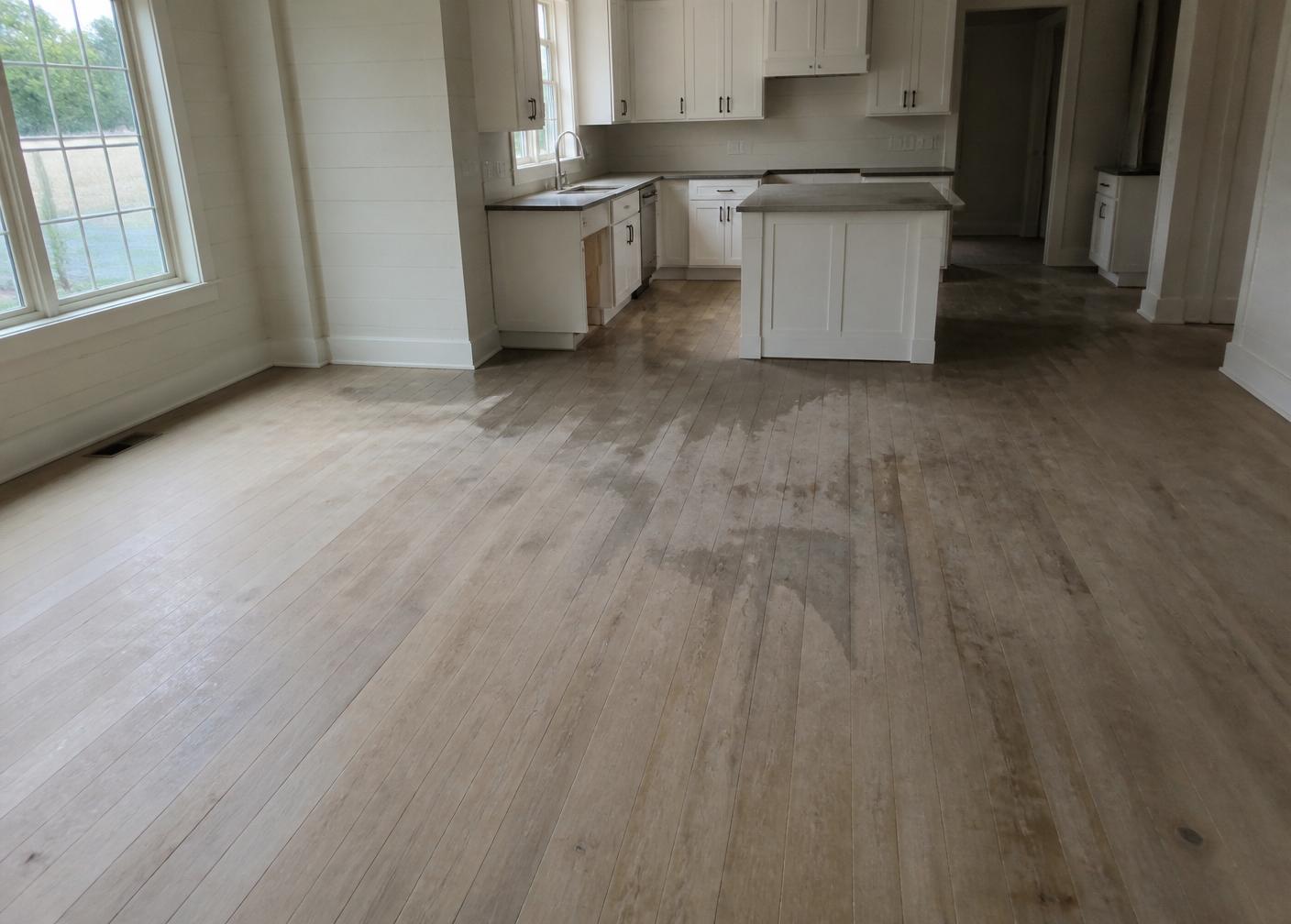 Wide Plank White Oak Kitchen & Dining in Mills River before restoration